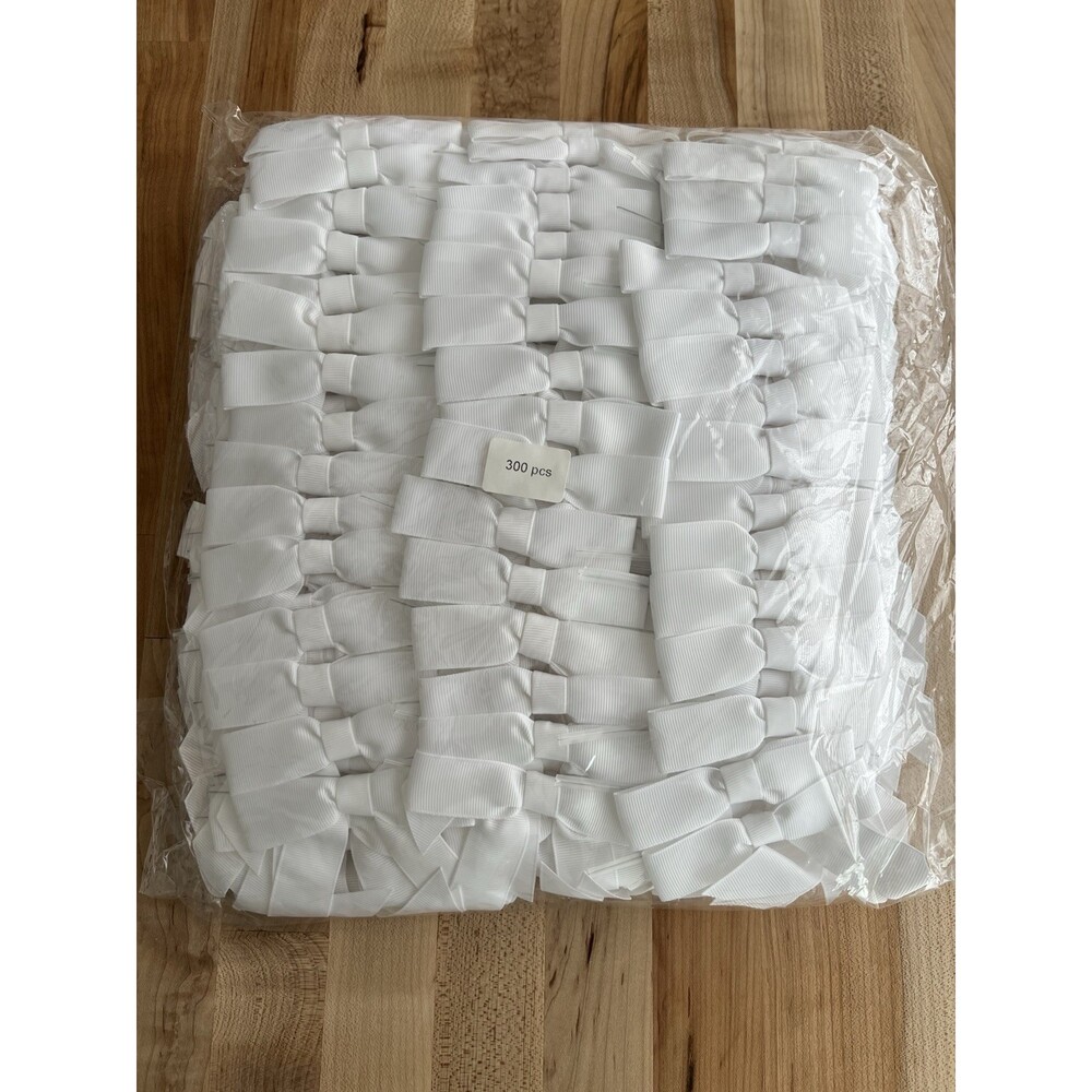 300 pc Mini White Grosgrain Ribbon Bows Flowers Appliques DIY Crafts Party Decor